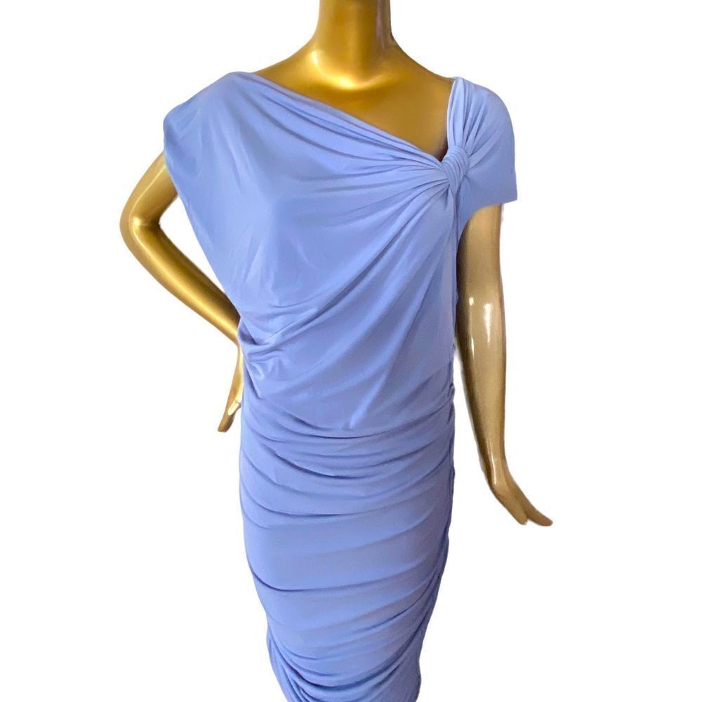 Melissa Masse made to measure periwinkle ruched dress. See photos 4 measurements